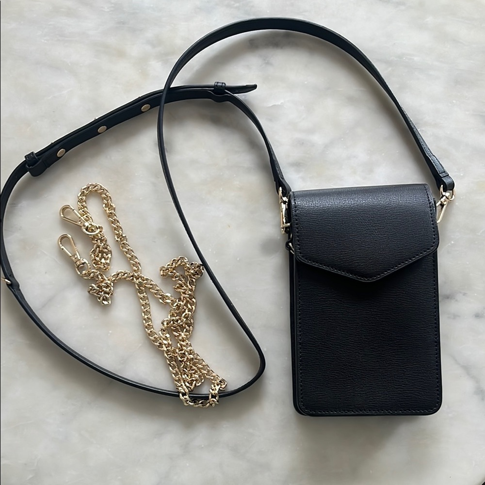 Sleek Black Crossbody Bag with Gold Chain